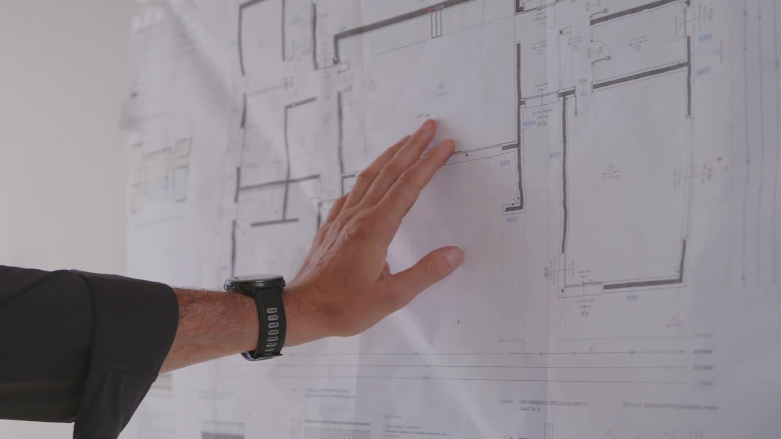 Planimetrie di progetto sul tavolo dell'ufficio tecnico